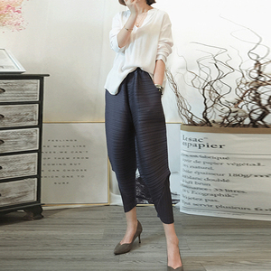三宅一生衣服女褶皱裤子2020春夏季九分宽松大码小脚灯笼裤哈伦裤
