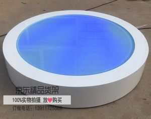 圆形展示柜智能马桶发光展台坐便器展台卫浴磨砂玻璃展架蓝色灯光