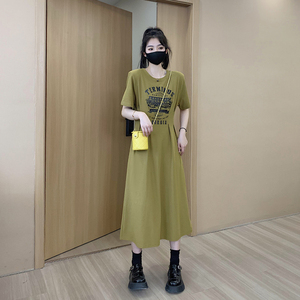 【junjun君君】印花图案休闲收腰显瘦夏季长款连衣裙2022时尚女装