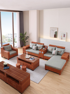 小户型藤沙发椅布艺客厅藤制编织单双三人茶几组合客厅腾竹椅家用