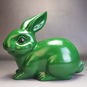 实木兔子摆件木质生肖绿色兔木头雕刻风水青兔大号福兔木制工艺品