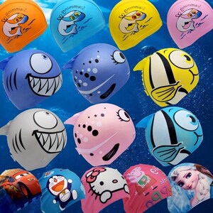 新款儿童卡通泳帽小黄狗男童女童游泳帽子防水护发游泳帽