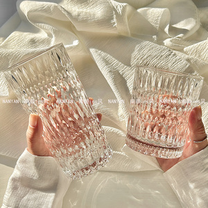 浮雕玻璃杯北欧高档轻奢复古家用水杯果汁杯牛奶啤酒酒杯威士忌杯
