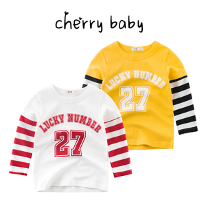 韩国宝宝童装男童长袖T恤纯棉儿童假两件打底衫 外贸出口日本原单