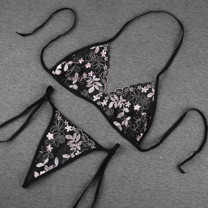 性感内衣文胸丁字裤套装春夏超薄三点装乳罩火辣诱惑情趣内衣大码