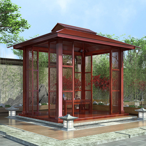 户外实木新中式古建凉亭别墅花园庭院仿古亭子室外休闲木屋菠萝格_阿