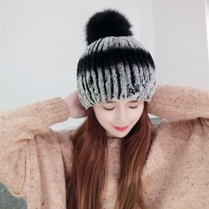 韩版獭兔毛帽子女冬季保暖防风针织毛线帽百搭休闲狐狸毛球编织帽