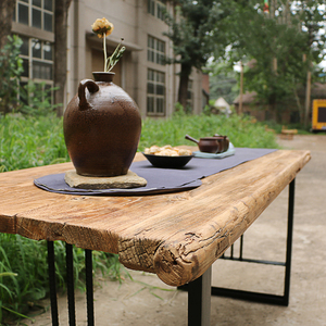 艺术禅意茶台免漆老榆木风化门板茶桌会所茶室家具榫卯茶案