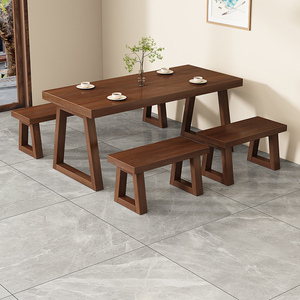 实木餐桌椅组合现代简约家用吃饭桌饭店家用大板桌长方形面馆凳子