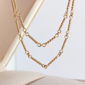 晨诺珠宝  18k黄金手工复古扭花链 克罗星十字吊坠搭配项链