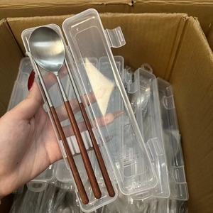 简约复古304食品级日式进口筷子勺子套装高端家用尖头鸡翅木餐具