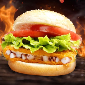 亚洲鱼港 麻辣鱿鱼排 海鲜汉堡肉饼 24片 油炸半成品西餐炸鸡店