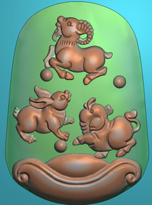 生肖羊兔猪三合灰度图精雕浮雕图artcam玉雕图电脑雕刻