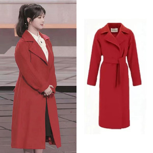 代购maxmara杨紫2023央视春晚同款红色羊毛呢外套中长款过膝大衣