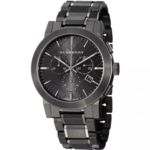 burberry巴宝莉手表男表精钢带多功能三支眼腕表石英防水真皮表带