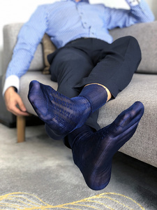 大山先生老式尼龙超薄透明性感正装商务松口锦纶男士丝袜 x纹