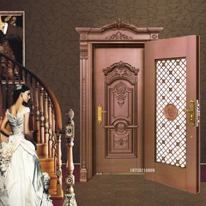 双层防盗安全门非标钢制入户门 电解板进户门钢化玻 真紫铜铜拉丝