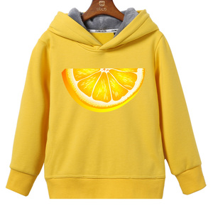 加绒外套保暖黄柠檬班组上衣韩童装连帽宽松卫衣潮牌卡通水果套衫