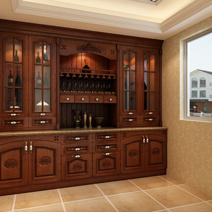 嘉博仕红樱桃美式实木整体酒柜定制客厅餐边柜定做欧式红橡家具