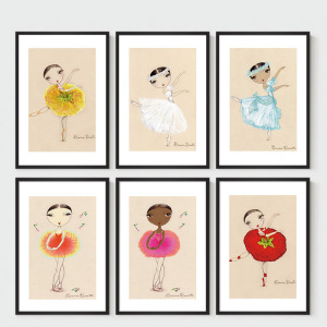 芭蕾舞女孩装饰画卡通舞者墙画儿童房挂画卧室床头温馨舞蹈室壁画