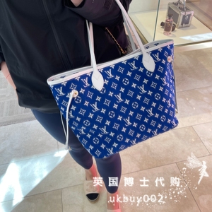 英国博士代购lv路易威登22新款蓝色老花neverful中号子母手提包