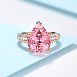 天然红绿碧玺戒指镶嵌18k玫瑰金水滴形宝石高端珠宝手饰定制女款