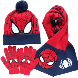 儿童蜘蛛侠帽子围巾手套套装男童小孩秋冬围脖户外毛线针织帽保暖