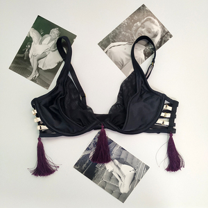 wolf miss打版流苏黑色文胸三层速干透气光滑聚拢性感内衣女微疵