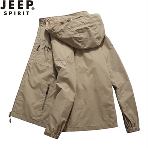 Jeep吉普新款春季夹克男休闲大码外套速干可脱卸帽多袋中长款工装