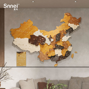 木质中国地图拼接墙面装饰3D餐厅公司客厅沙发背景墙壁挂饰装饰画