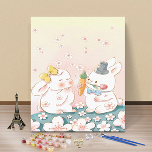 郁金香兔子diy数字油画填色卡通治愈唯美手工画画涂色填充装饰画