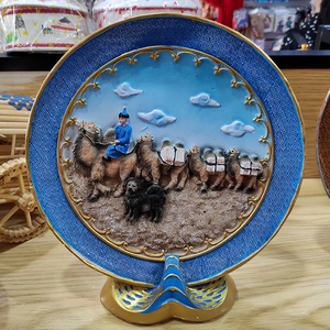蒙古族特色摆件装饰品圆盘画彩色立体内蒙古工艺品草原旅游纪念品