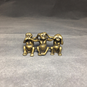 古玩黄铜三不猴摆件纯铜猴手把件不说不听不看小猴子防小人吉祥物