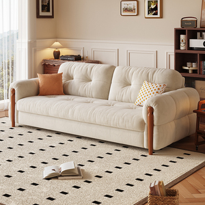 法式复古奶油风实木沙发床折叠两用家用客厅小户型2024新款伸缩床