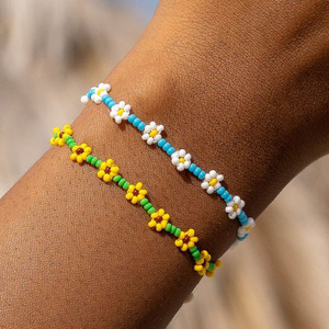 colour daisy bracelet girl沙滩度假风小雏菊编织彩色米珠手链女