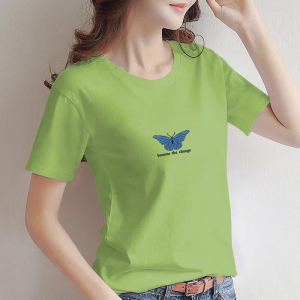新款绿色短袖t恤女夏季ins潮牛油果绿纯棉修身半袖上衣服学生超火
