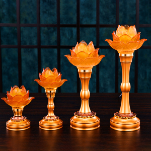 莲花灯led七彩琉璃水晶仙家供佛灯家用供财神观音一对佛堂长明灯