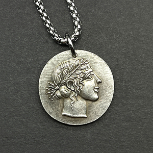 复古希腊古币镀银狮头太阳神阿波罗头像硬币项链狮子星座吊坠小众