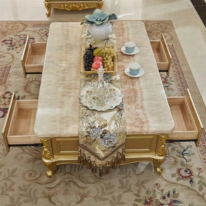 欧式大理石茶几电视柜组合客厅实木雕花香槟金茶桌方几美式家具