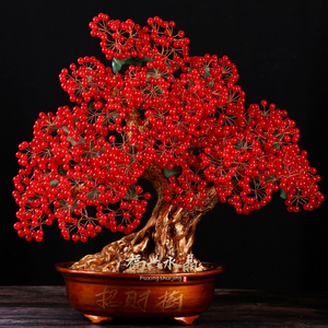 水晶发财树红玉髓招财树摆件家居客厅摇钱树搬家办公乔迁开业礼品