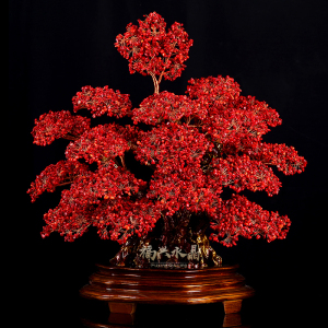大号发财树珊瑚红色摆件水晶招财树家居客厅办公室乔迁开业礼品