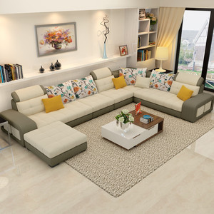 布艺沙发简约现代大小户型客厅转角组合可拆洗u型整装家具