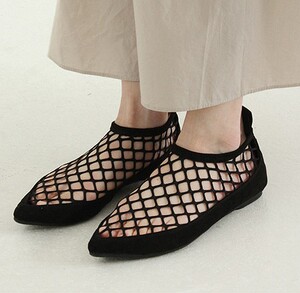 韩国正品代购21夏 欧美暗黑街头潮女尖头平底透视渔网鞋凉鞋女鞋