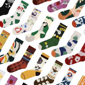 秋冬男女中长筒袜子彩色企鹅纯棉新疆运动兔子卡通图案可爱少女潮