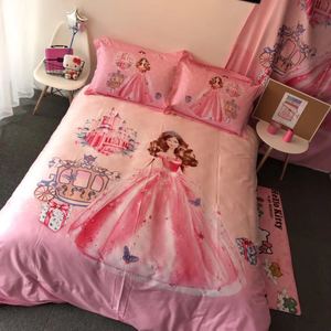 全棉粉色芭比三件套四件套卡通斜纹纯棉娃娃女孩公主套件床上用品