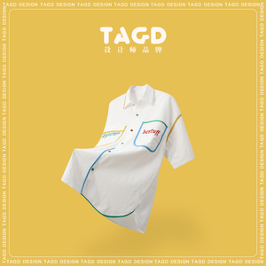 彩色绘图 TAGD 设计师品牌 美式小众INS异色拼接刺绣短袖衬衫男女
