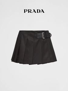 Prada/普拉达 24新款三角徽标不对称腰带尼龙短裙A字半身百褶裙女
