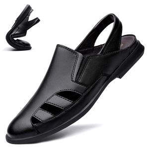 男士皮凉鞋夏季真皮软底透气洞洞休闲外穿青年开车凉皮鞋爸爸凉鞋