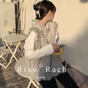 Rixo Rach法式复古破坏撕边针织马甲背心女外搭无袖坎肩叠穿毛衣