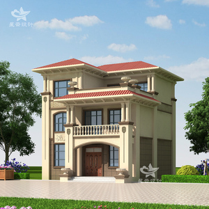 欧式农村自建房简欧别墅设计施工图纸两层半小洋楼三层效果图定制